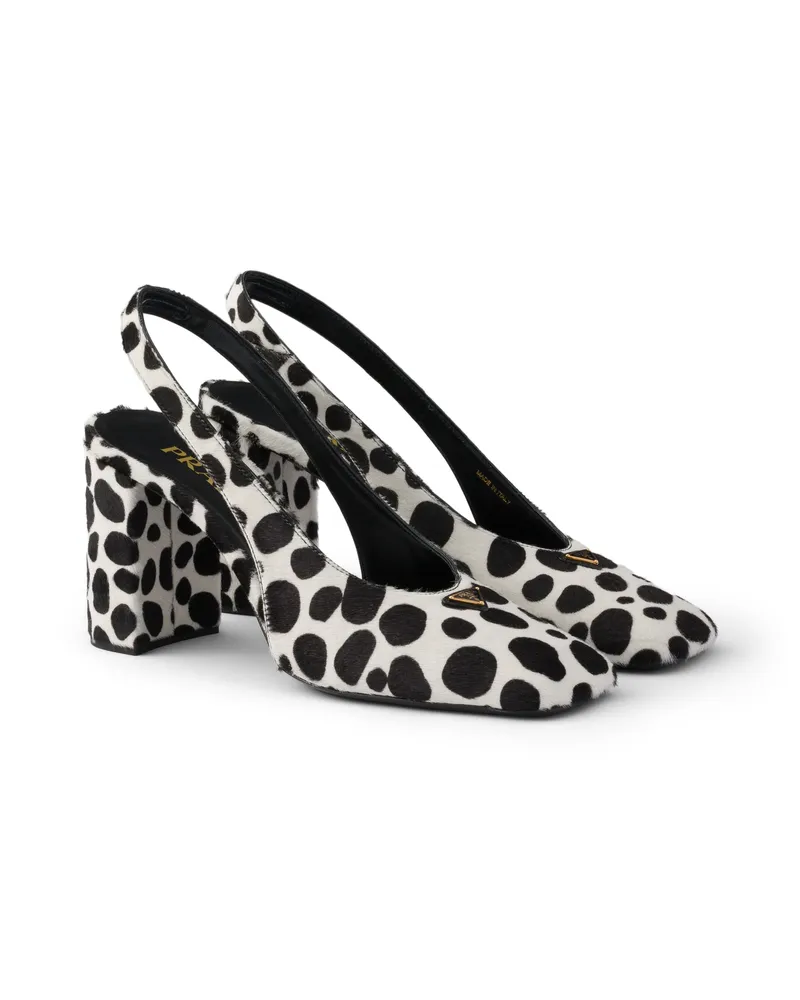Prada Printed Calf Hair Leather Slingback Pumps, Damen, White/black, Größe White