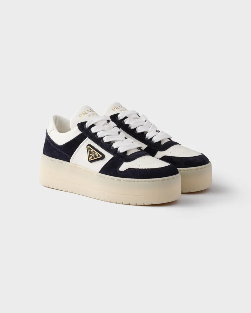 Prada Downtown Bold Sneaker aus Nappa-Leder und Wildleder Weiss