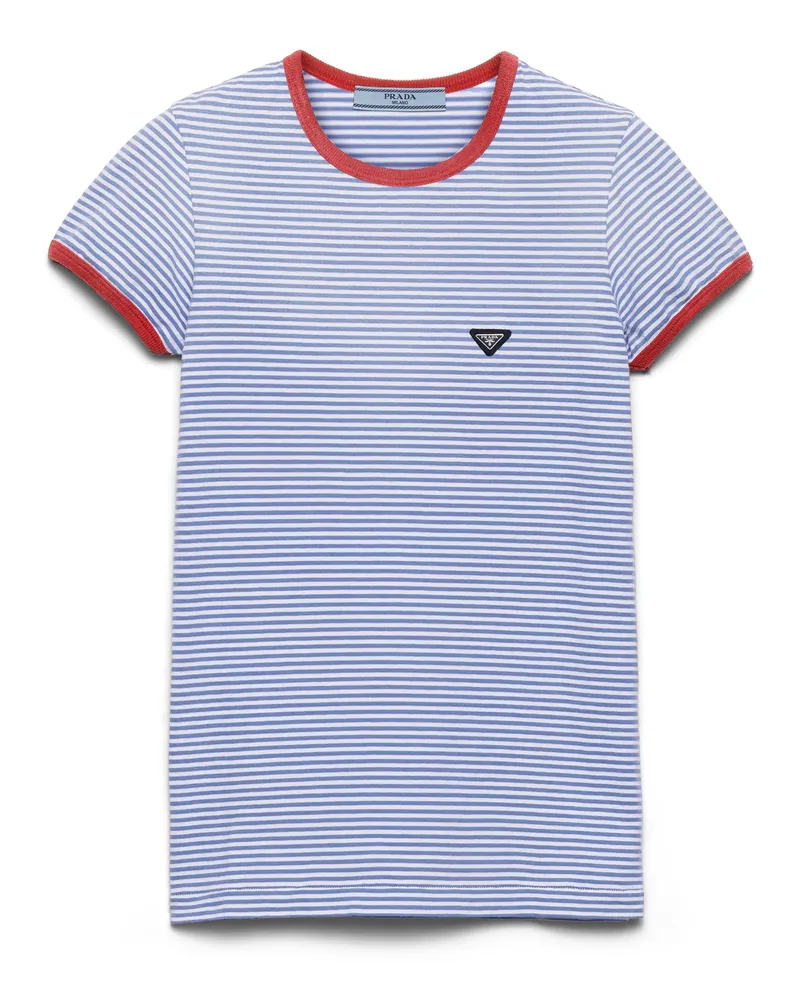 Prada T-shirt Aus Gestreiftem Jersey, Damen, Immergrün/rot, Größe Immergrün