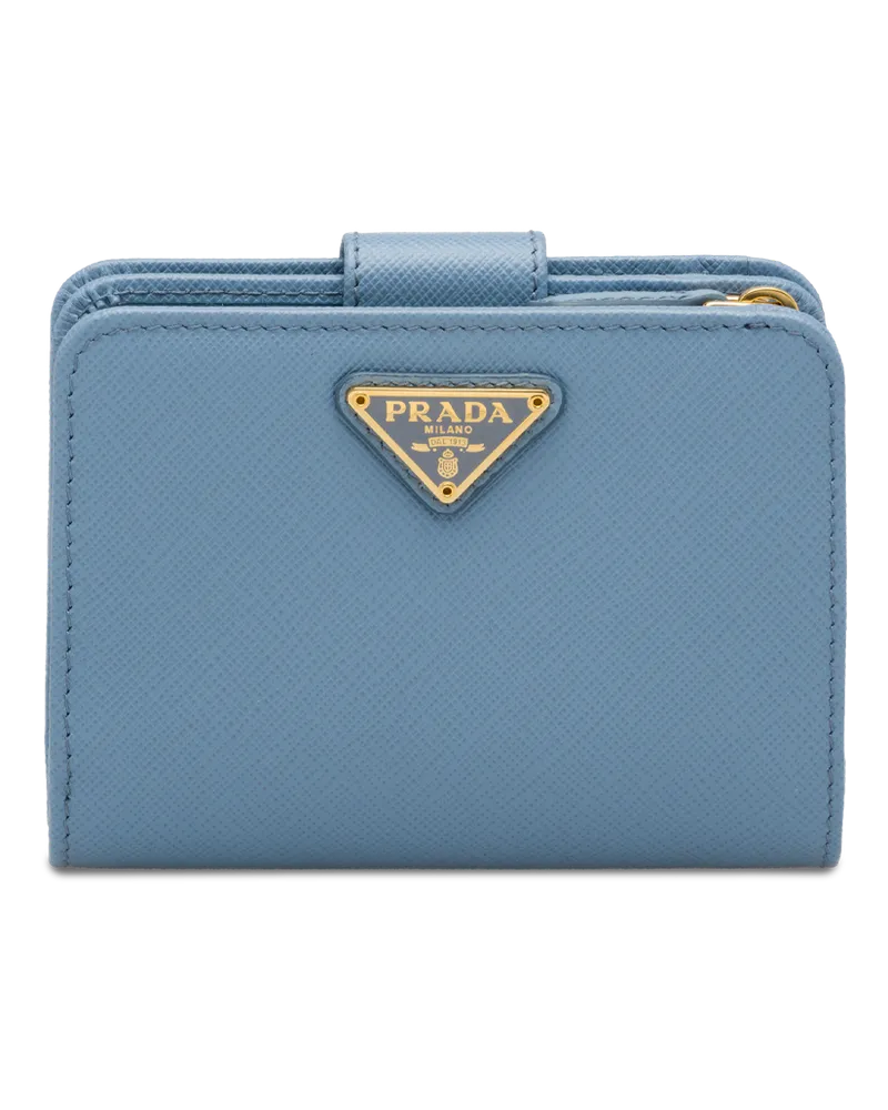 Prada Kleines Portemonnaie aus Saffiano Leder Astralblau