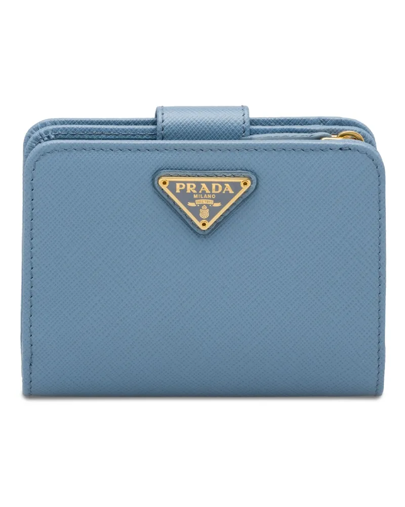 Prada Kleines Portemonnaie Aus Saffiano Leder, Damen, Astralblau Astralblau