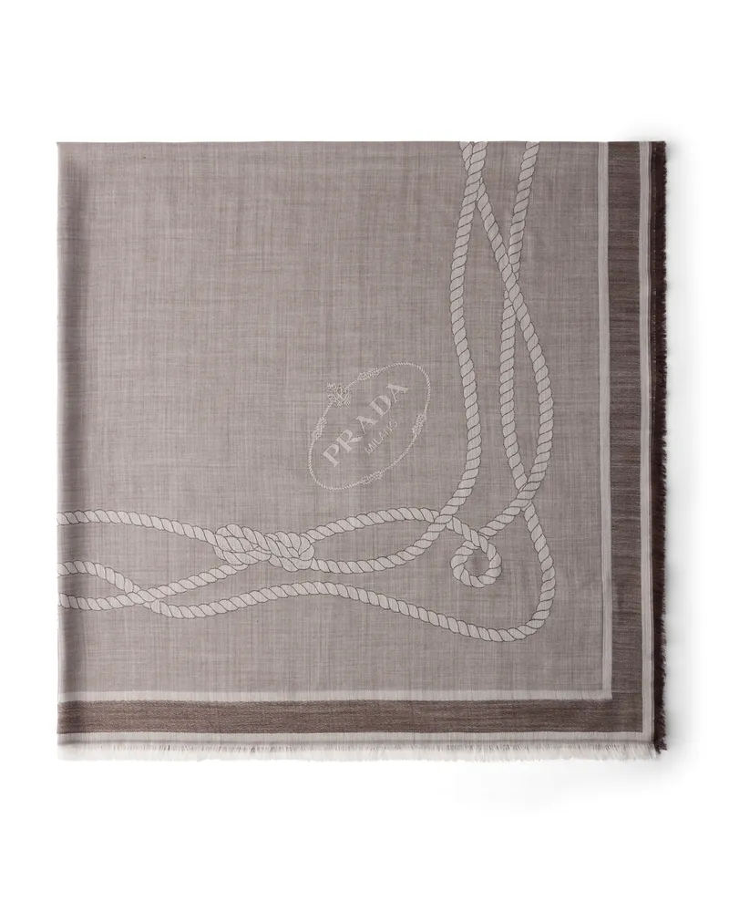Prada Jacquard-schal Aus Seide, Kaschmir Und Wolle, Damen, Baltisch/dunkelbraun Baltisch