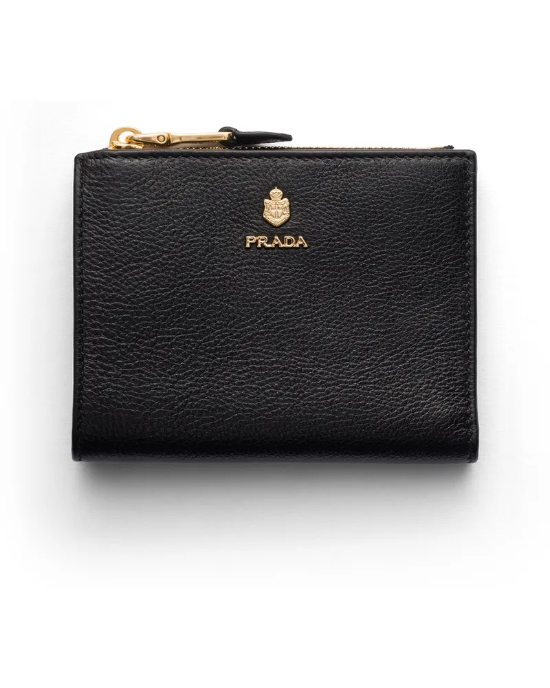 Prada Kleine Geldbörse Aus Leder, Damen, Schwarz Schwarz