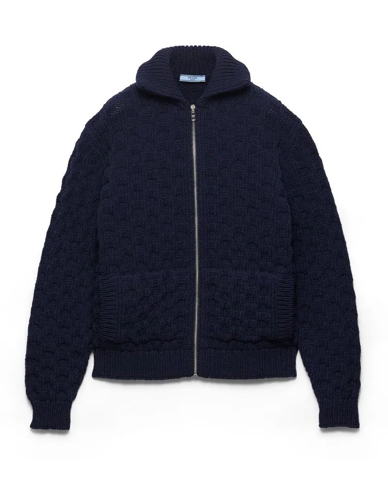 Prada Strickjacke Aus Wolle, Damen, Blau, Größe Blau
