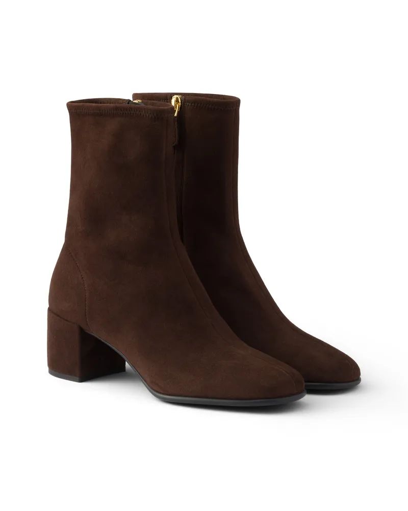 Prada Stiefeletten Aus Stretch-wildleder Stiefel, Damen, Dunkelbraun, Größe Dunkelbraun