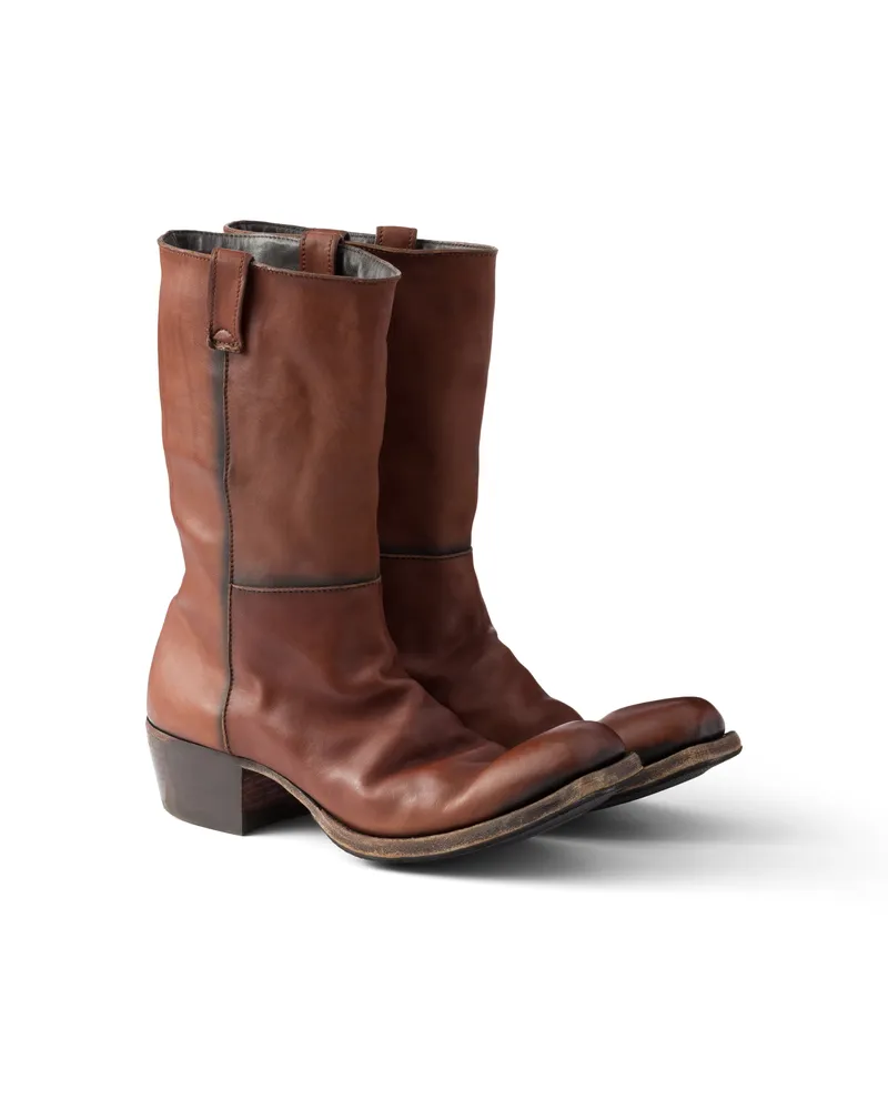 Prada Stiefel Aus Antik-leder, Herren, Kakaobraun, Größe 8 Kakaobraun