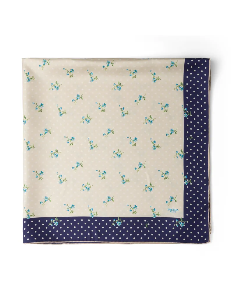 Prada Schal Aus Seiden-twill Mit Print 90 , Damen, Natur/blau Natur