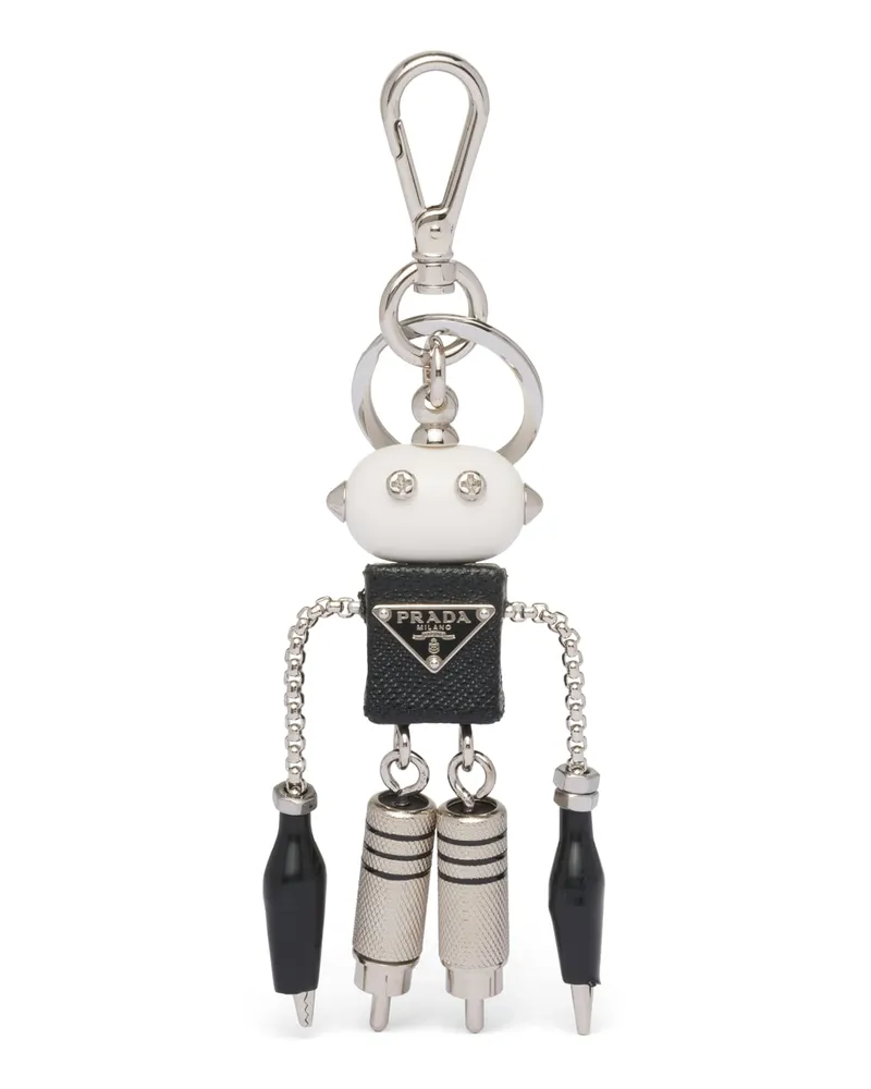Prada Roboter-schlüsselanhänger Aus Saffiano-leder, Damen, Stahl/schwarz Stahl