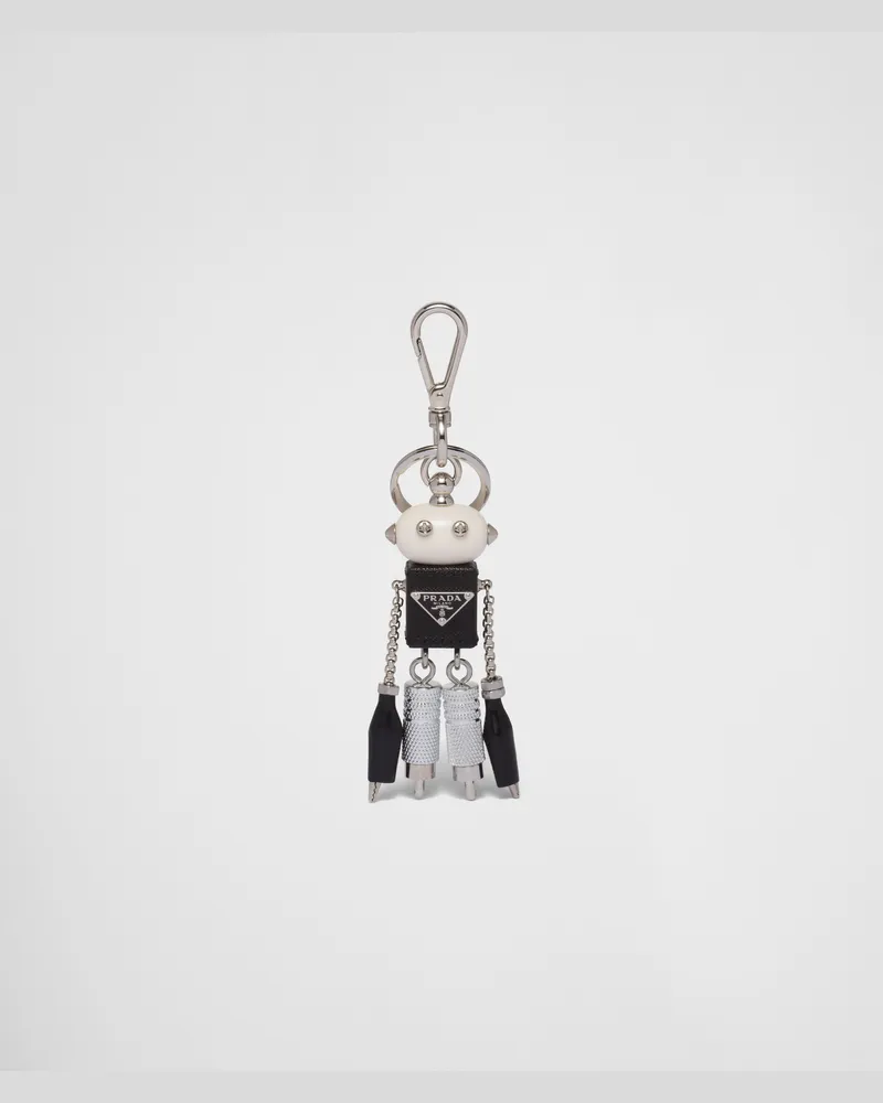 Prada Roboter-Taschenanhänger aus Saffiano-Leder Stahl
