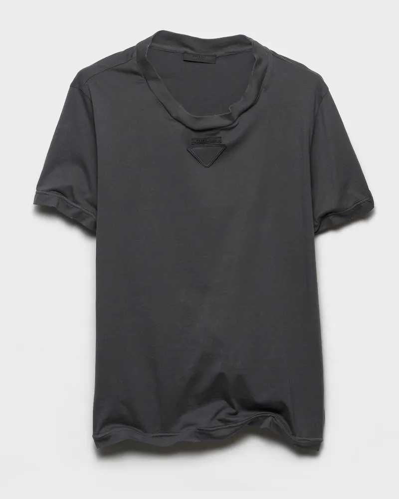 Prada Formbares T-Shirt aus Baumwolle Bleigrau