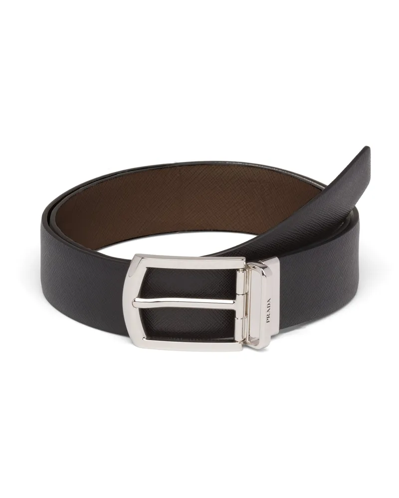 Prada Wendegürtel Aus Saffiano-leder, Herren, Schwarz / Gebranntes Siena, Größe Schwarz