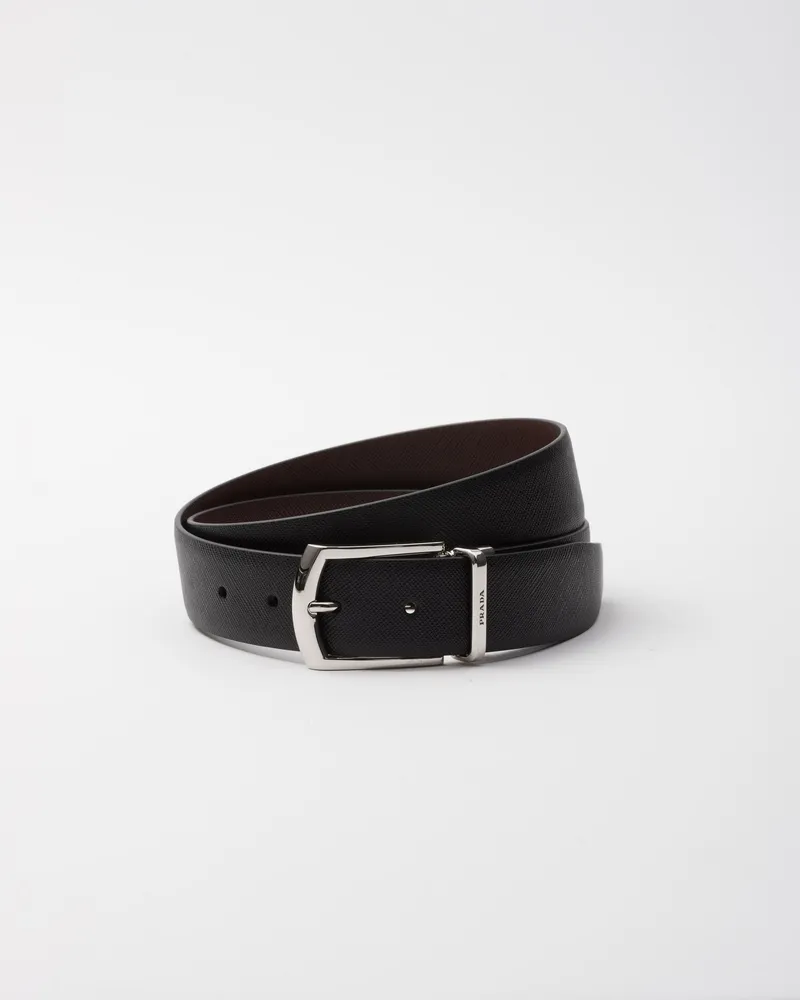 Prada Wendegürtel Aus Saffiano-leder, Herren, Schwarz / Gebranntes Siena, Größe Schwarz