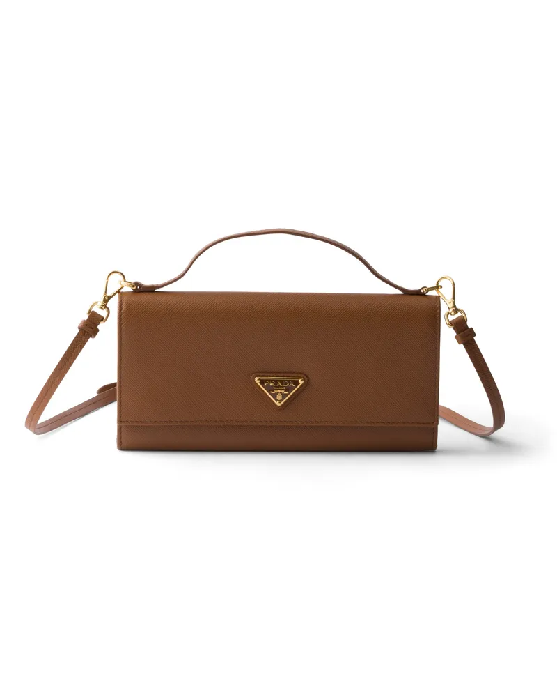 Prada Geldbörse Saffiano-leder Mit Schulterriemen, Damen, Cognac Cognac