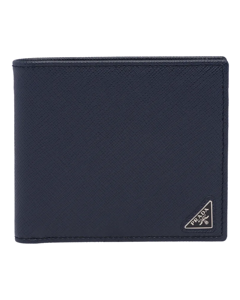 Prada Saffiano Leder Brieftasche mit Münzfach Ostseeblau