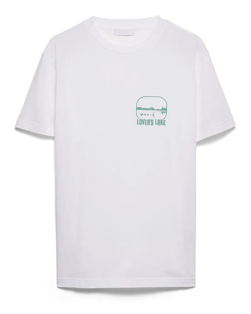 Prada T-shirt Aus Baumwolle, Herren, Weiß/salbeigrün, Größe Weiß