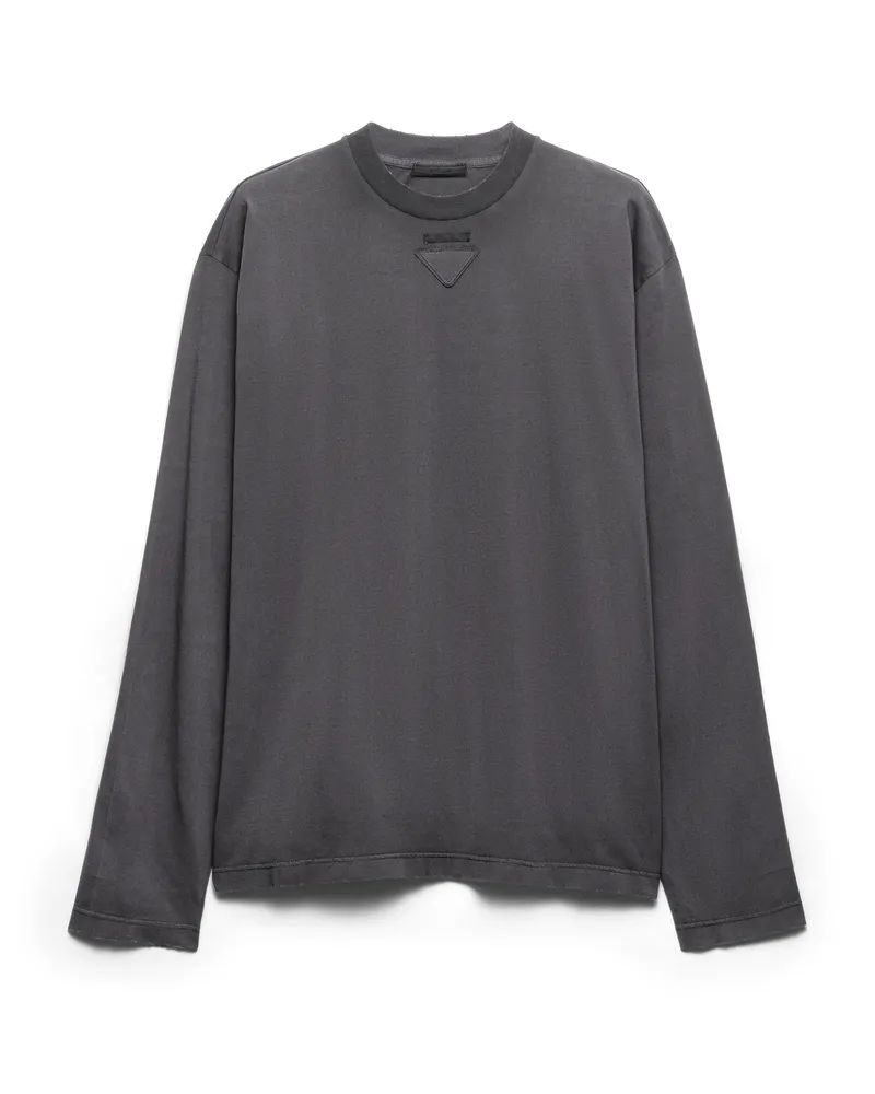 Prada Langärmliges T-shirt Aus Baumwolle, Herren, Bleigrau, Größe Bleigrau