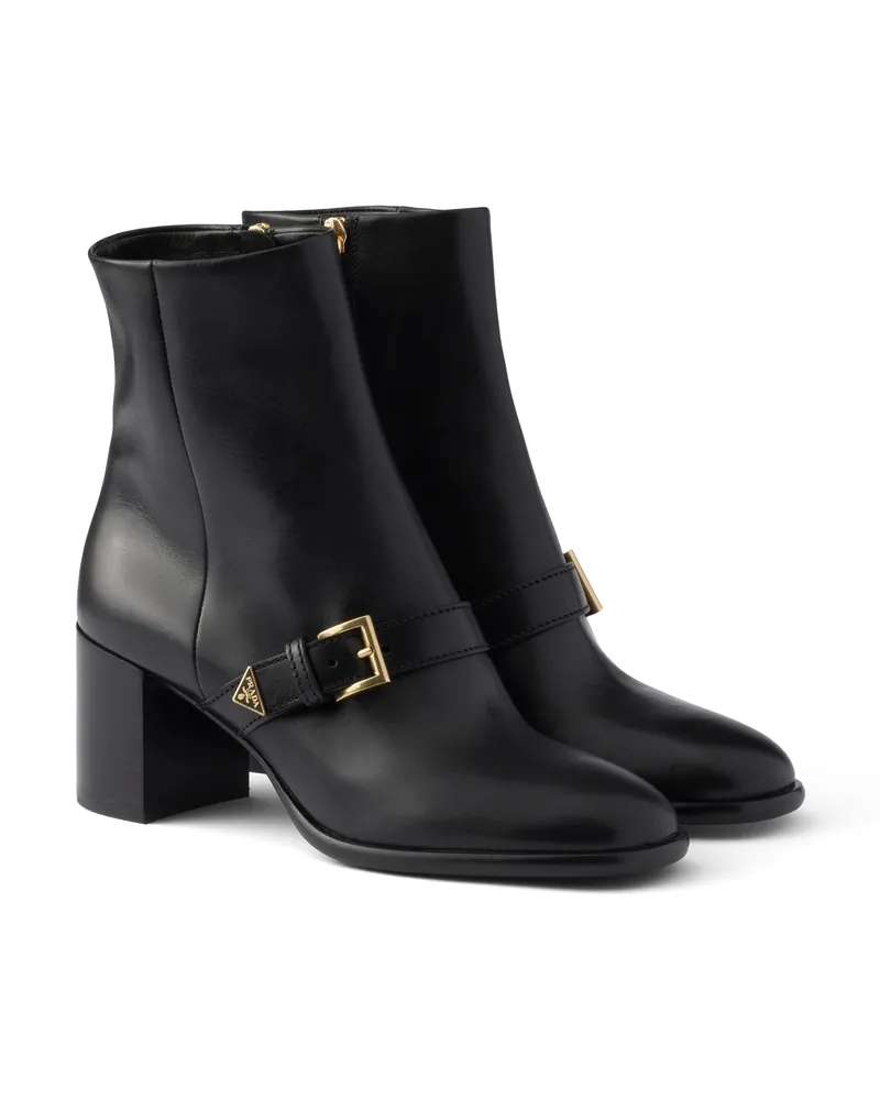 Prada Stiefeletten Aus Leder, Damen, Schwarz, Größe Schwarz