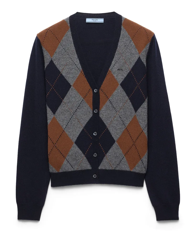 Prada Argyle-strickjacke Aus Kaschmir, Damen, Blau/schiefergrau, Größe Blau