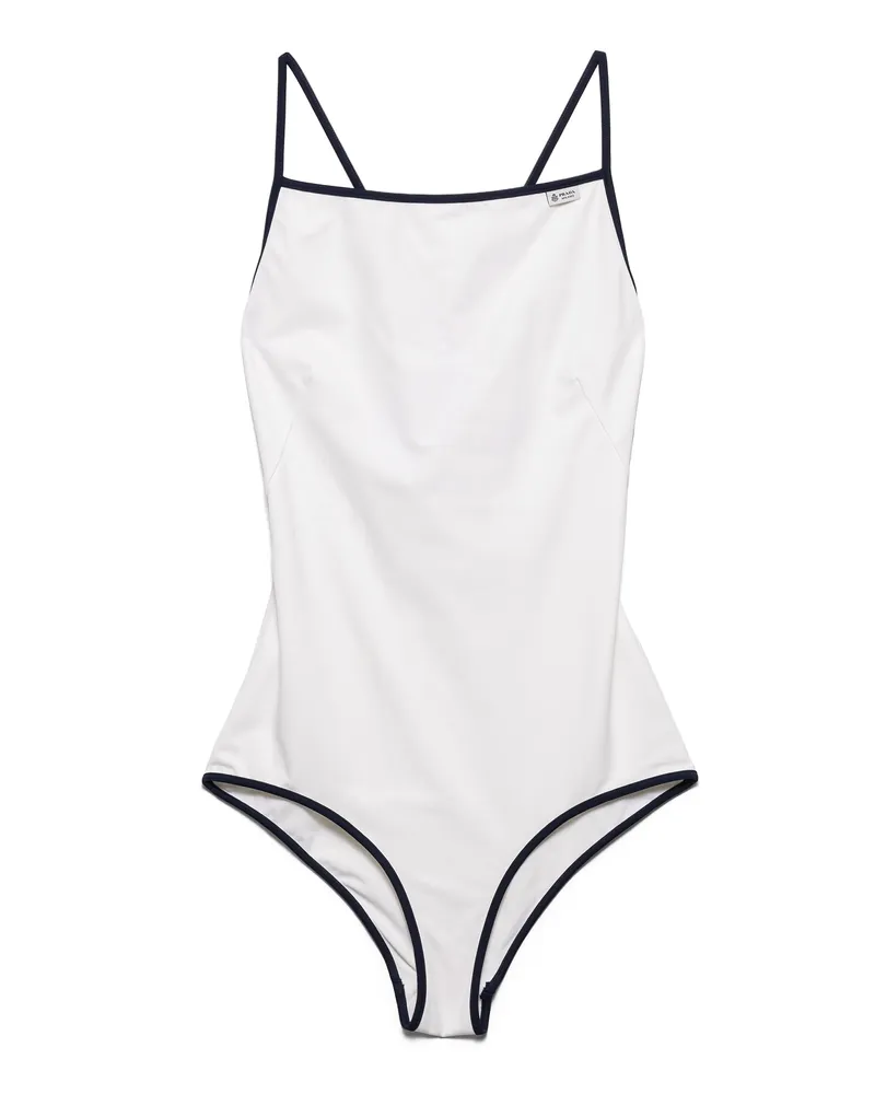 Prada Einteiliger Badeanzug Aus Jersey, Damen, Weiss/blau, Größe Weiss