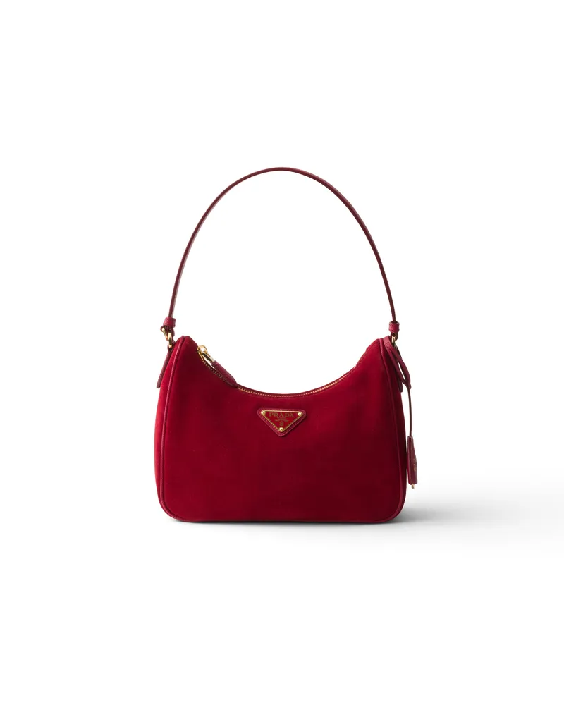 Prada Re-edition 2005 Mini Bag Aus Veloursleder, Damen, Rubinrot Rubinrot