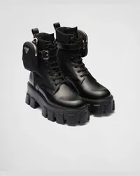 Prada Monolith Combat Boots aus Leder und Re-Nylon Schwarz