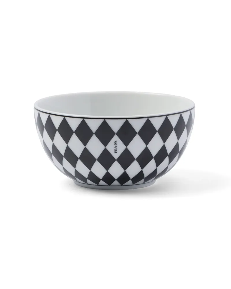 Prada Set Mit Zwei Reis- Oder Müslischalen Aus Porzellan – Checkerboard, , Weiss/schwarz Weiss