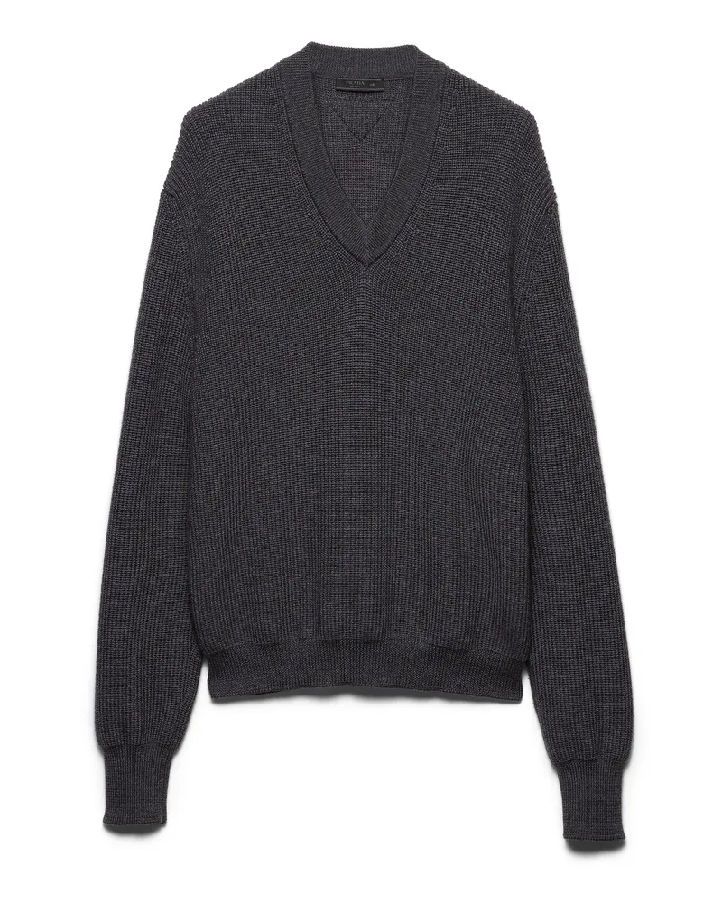 Prada Pullover Aus Wolle Mit V-ausschnitt, Herren, Schiefergrau, Größe Schiefergrau