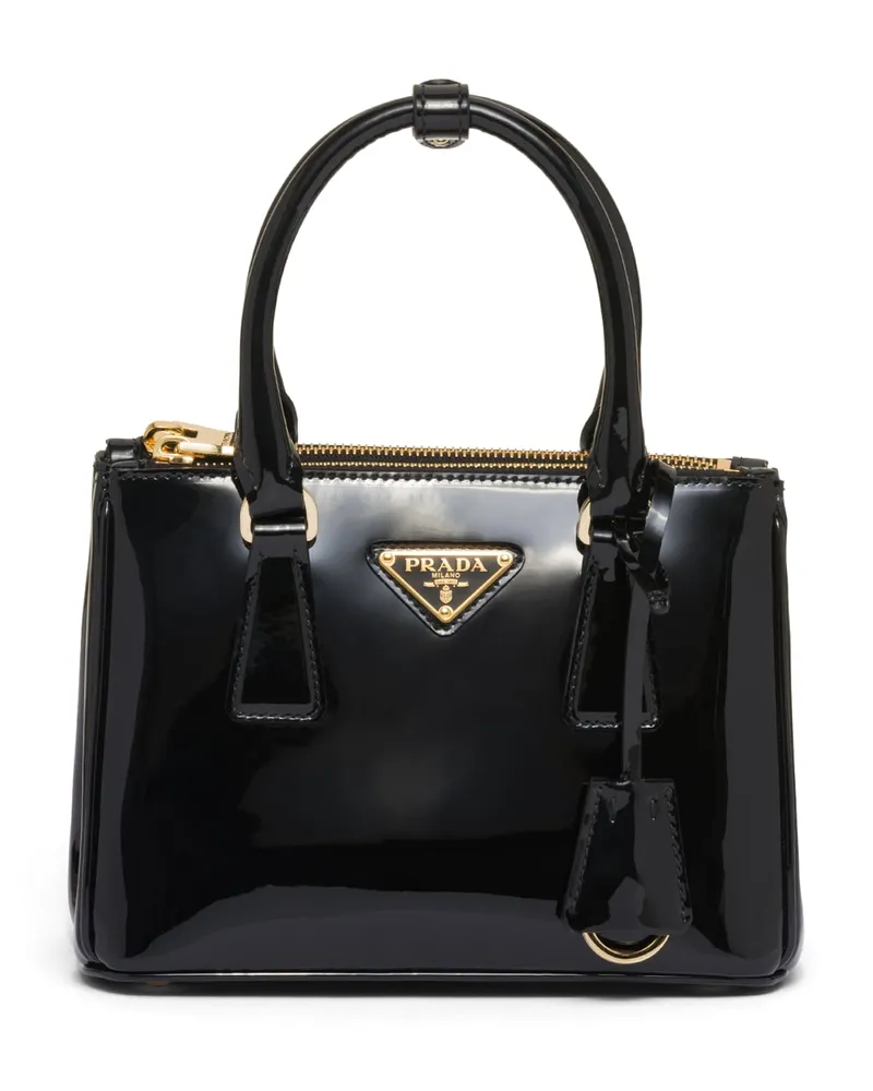 Prada Galleria Mini Bag Aus Lackleder, Damen, Black Black