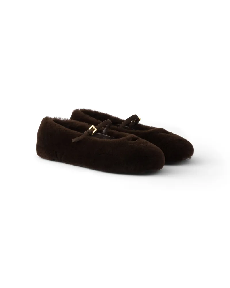 Prada Ballerinas Aus Lammfell, Damen, Dunkelbraun, Größe Dunkelbraun