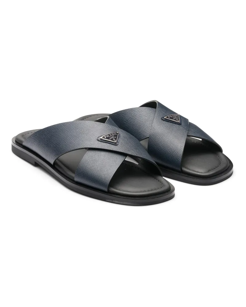 Prada Überkreuzte Sandalen Aus Saffiano-leder, Herren, Ostseeblau, Größe 6 Ostseeblau