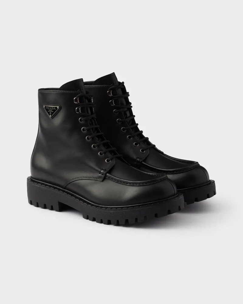 Prada Schnürstiefeletten aus Leder Schwarz