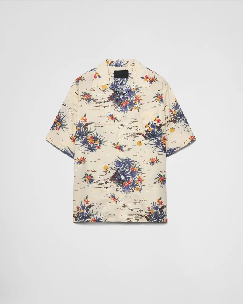 Prada Bowling-Hemd aus bedruckter Baumwolle Vanille