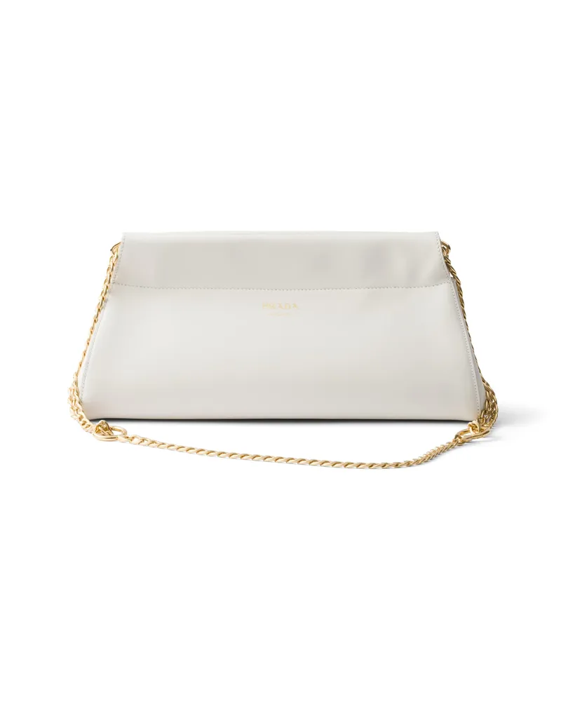 Prada Enchaîné Mittelgroße Tasche Aus Leder, Damen, Weiss Weiss
