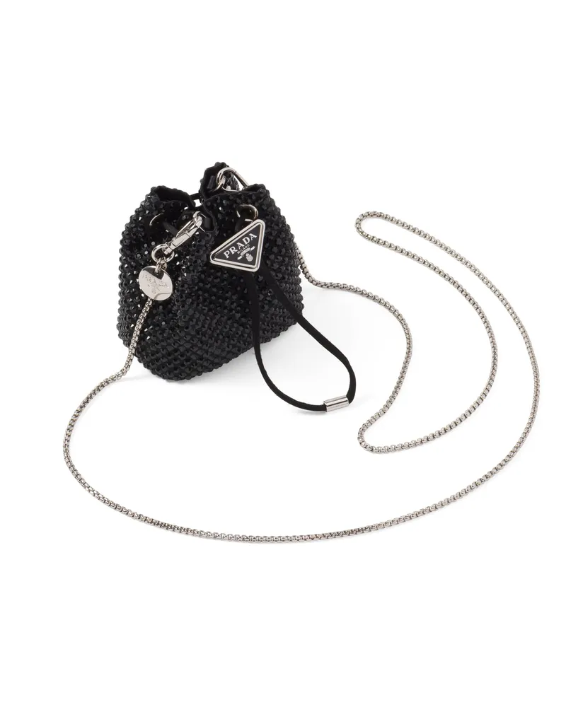 Prada Mini-pouch Aus Satin Mit Synthetischen Kristallen, Damen, Schwarz Schwarz