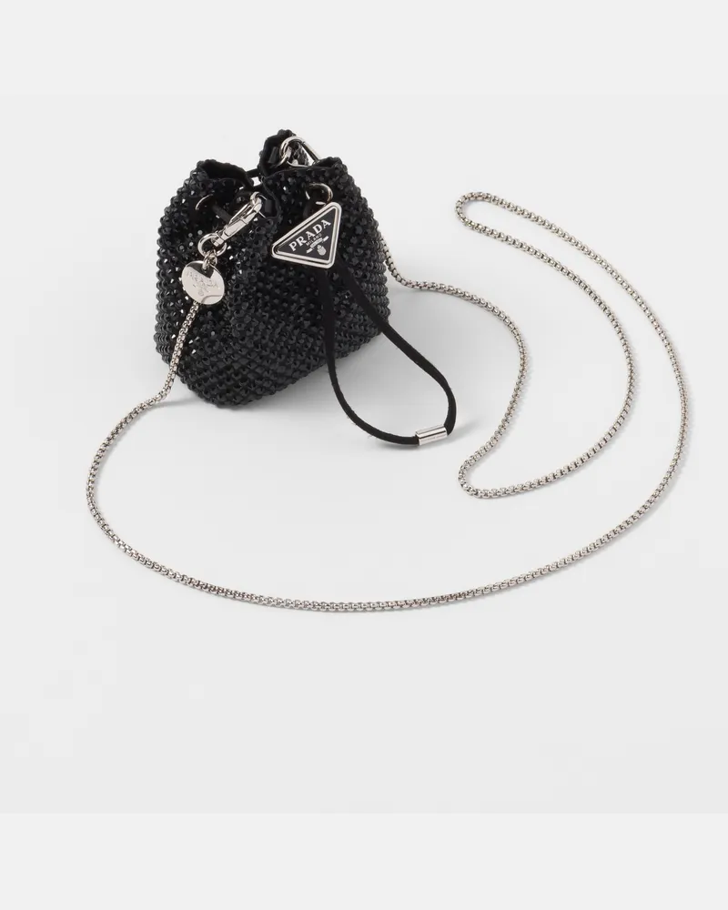 Prada Mini-Pouch aus Satin mit synthetischen Kristallen Schwarz