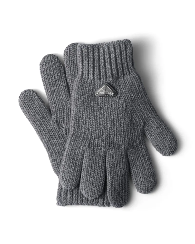 Prada Handschuhe Aus Wolle, Damen, Schiefergrau, Größe Schiefergrau