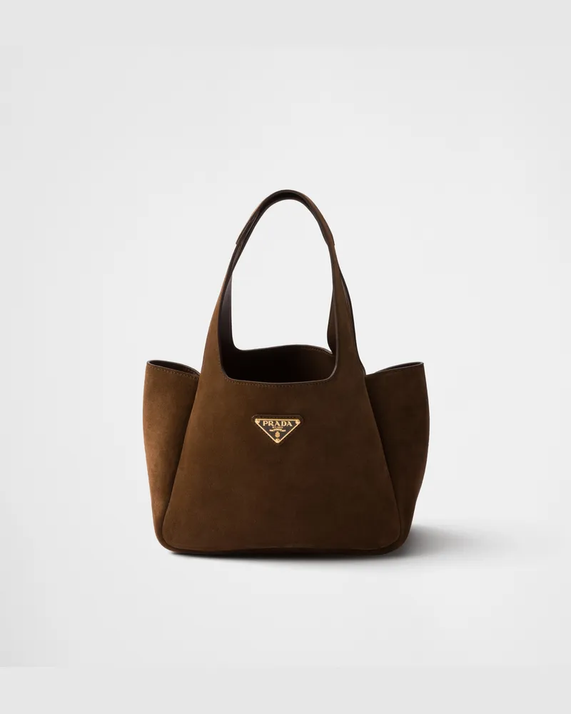 Prada Mini-Shopper aus Wildleder Kakaobraun