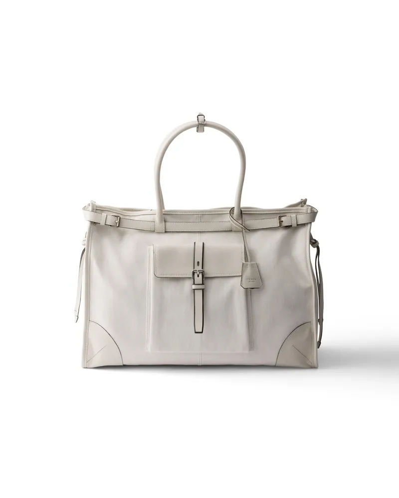 Prada Bonnie Tote Bag Aus Denim Und Leder, Herren, Weiss Weiss