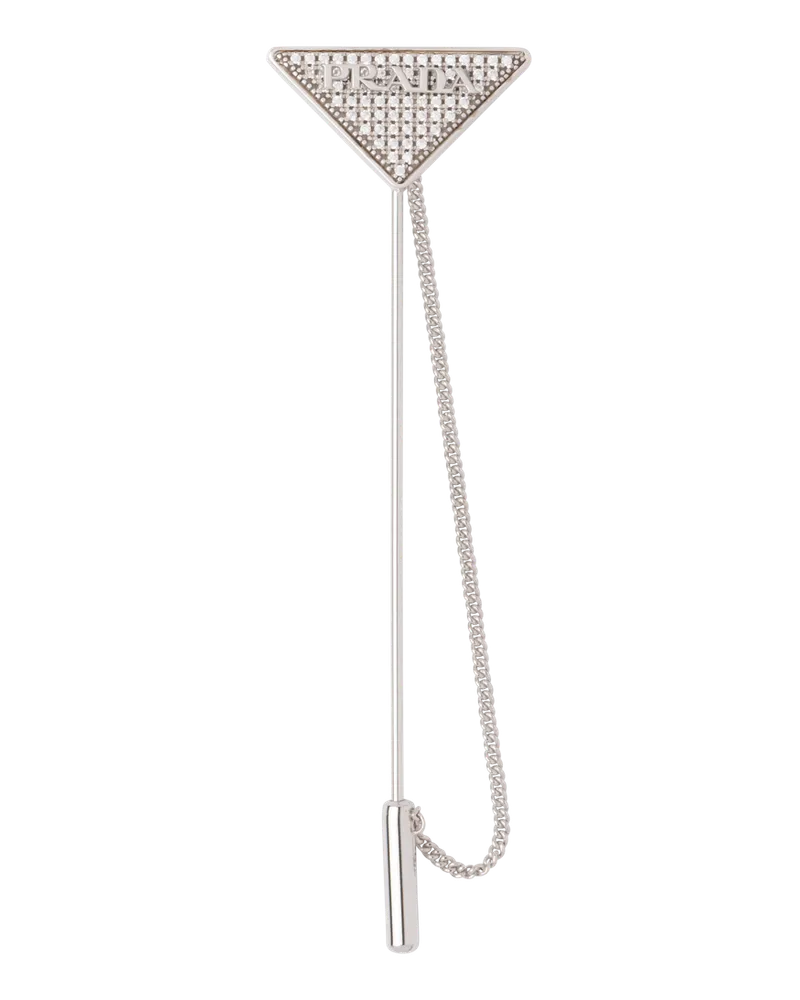 Prada Crystal Logo Jewels Brosche Silber