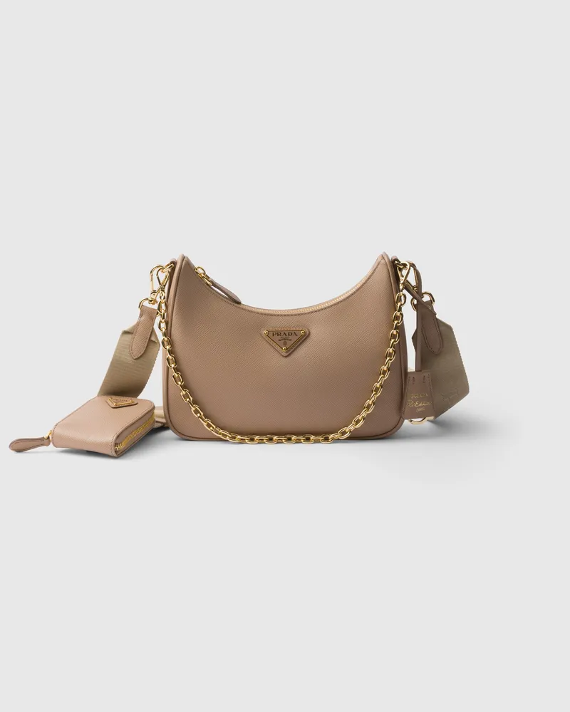 Prada Re-Edition 2005 Tasche aus Saffiano-Leder Cameo