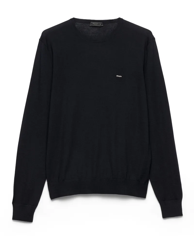 Prada Rundhalspullover Aus Superfine-wool, Herren, Blau, Größe Blau