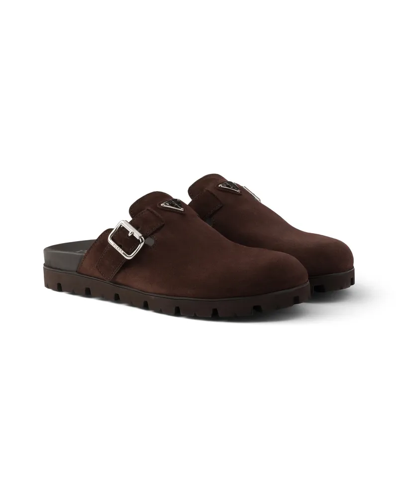 Prada Mules Aus Wildleder, Herren, Dunkelbraun, Größe 12 Dunkelbraun