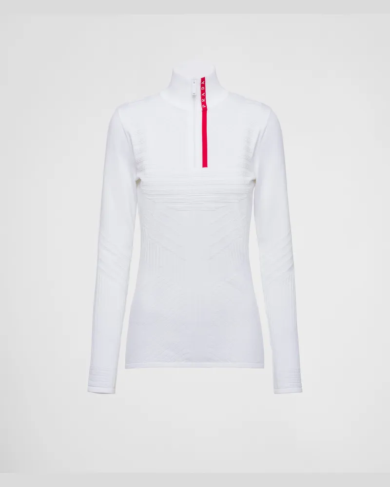 Prada Sportliches Top aus Tech Rec Re-Nylon-Piqué Weiss