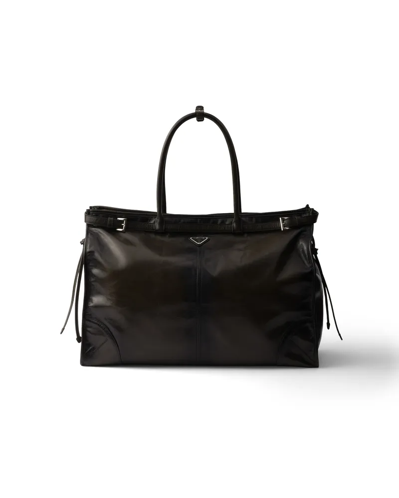 Prada Bonnie Tote Bag Aus Leder In Antik-optik, Herren, Military Military