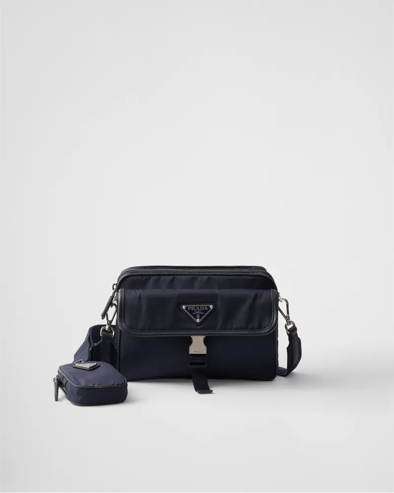 Prada Schultertasche aus Re-Nylon und Saffiano-Leder Blau