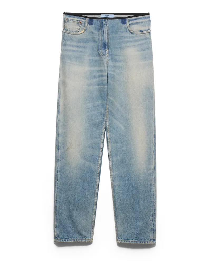 Prada Jeans Aus Gewaschenem Denim, Damen, Blau, Größe Blau