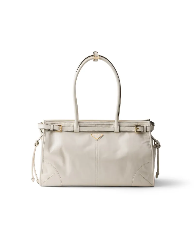 Prada Bonnie Große Handtasche Aus Leder, Damen, Weiss Weiss