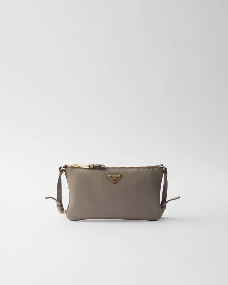 Prada Pouch aus Leder Lehmgrau