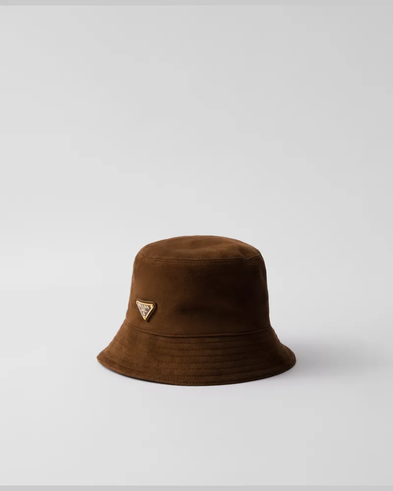 Prada Fischerhut aus Wildleder Kakaobraun