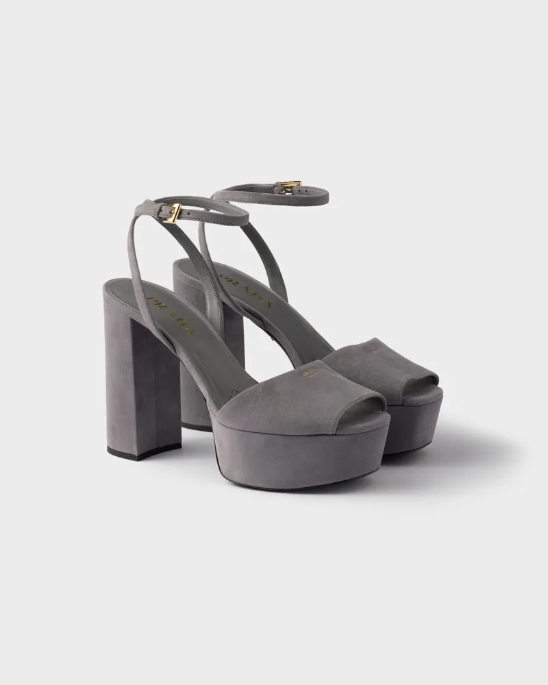 Prada Plateausandalen aus Wildleder Kiesgrau